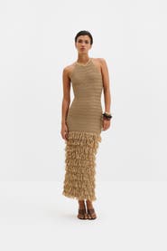 Malina Elissa Halterneck Fringe Maxi Dress
