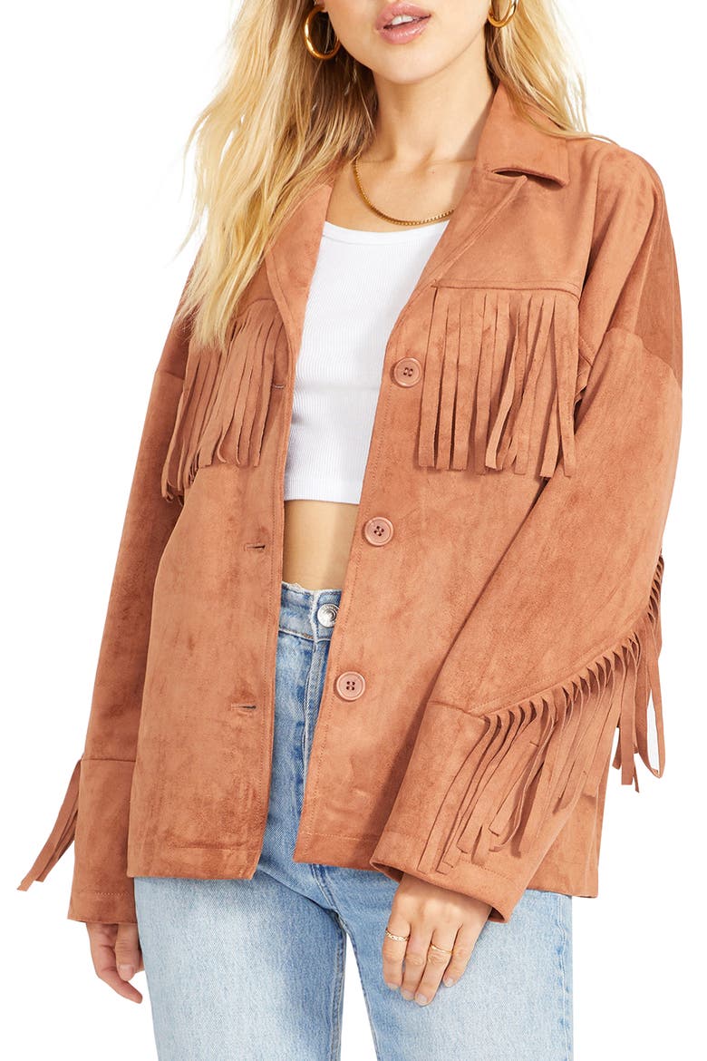 BB Dakota Westworld Fringe Faux Suede Jacket, Main, color, TERRACOTTA