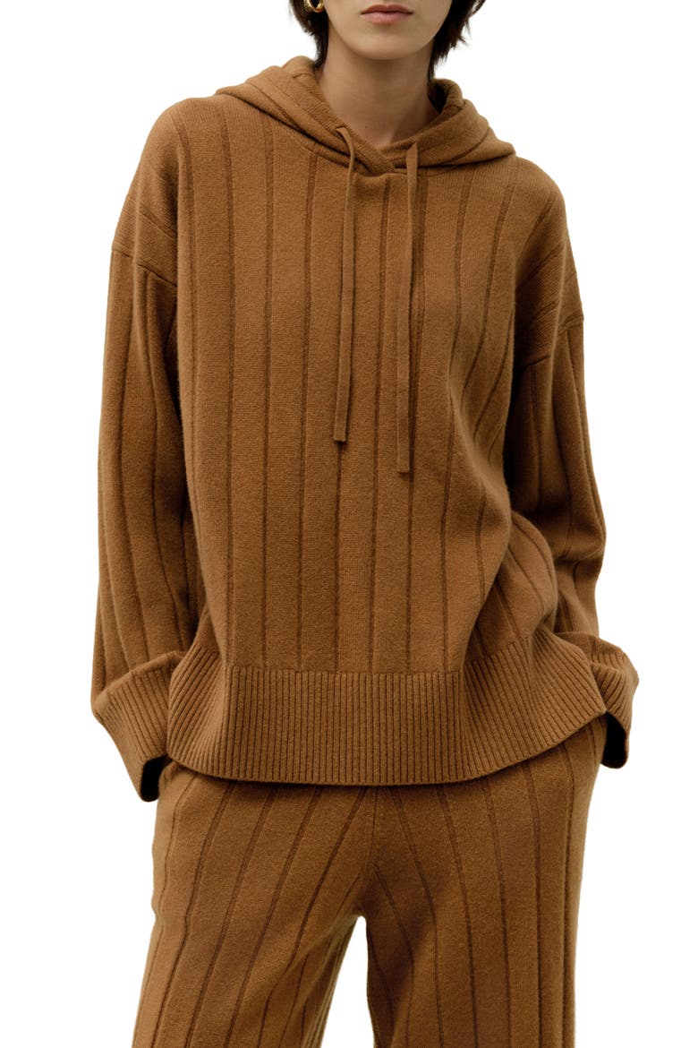 Women's Ribbed Hooded Cashmere Knit Top, Main, color, Cinnamon