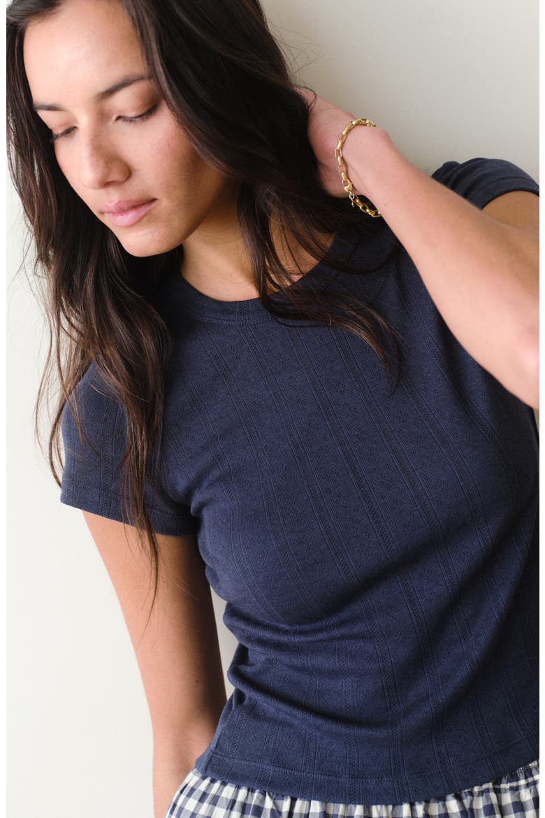 Lexi Pointelle Crewneck T-Shirt, Alternate, color, NAVY