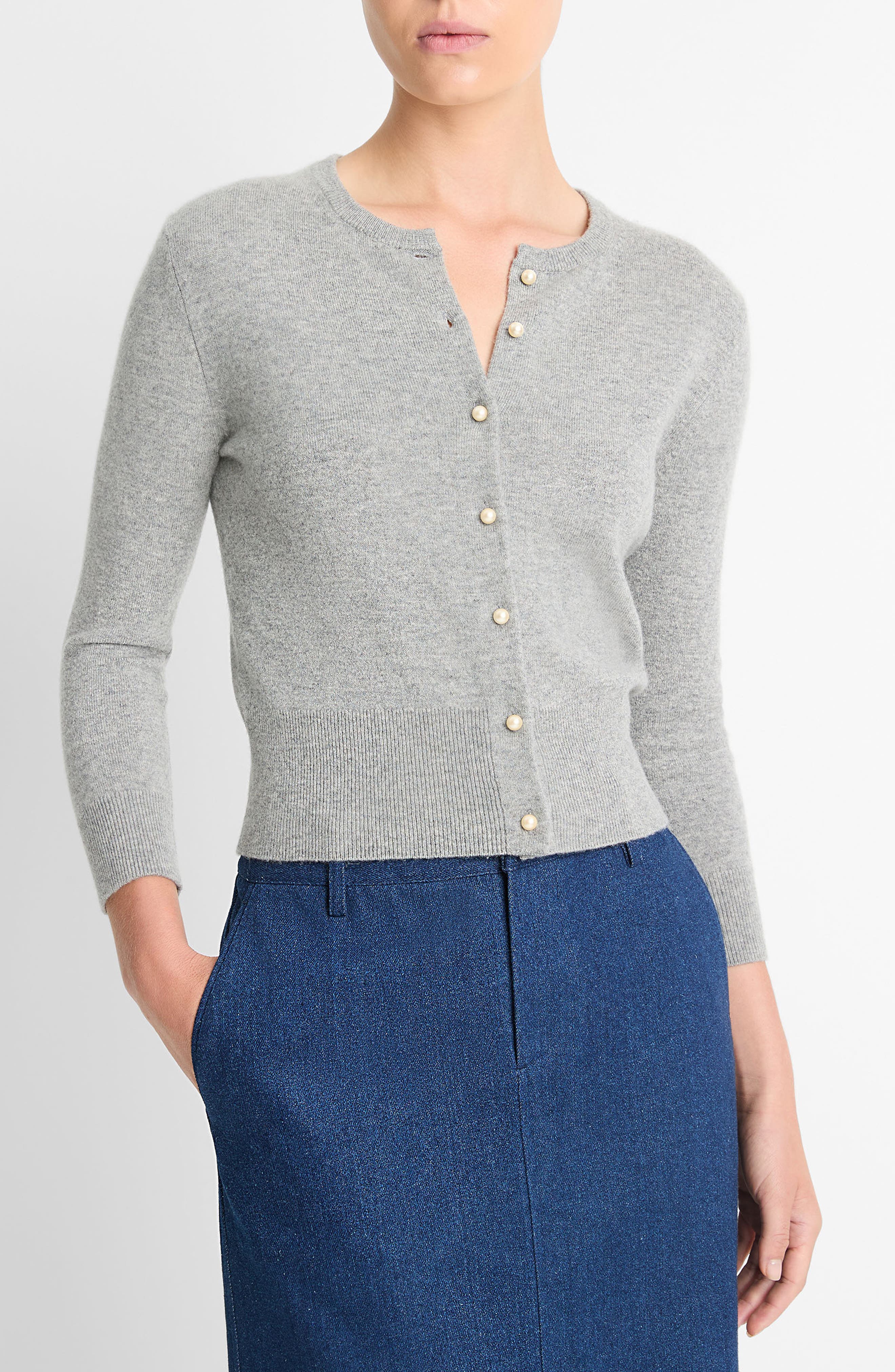 Vince Imitation Pearl Button Wool & Cashmere Blend Cardigan