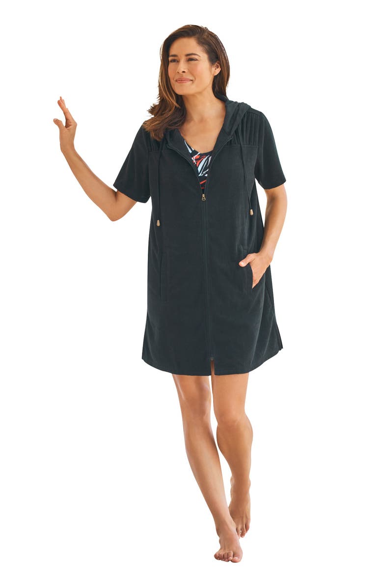 Swim 365 Hooded Terry Swim Cover Up, Main, color, Black