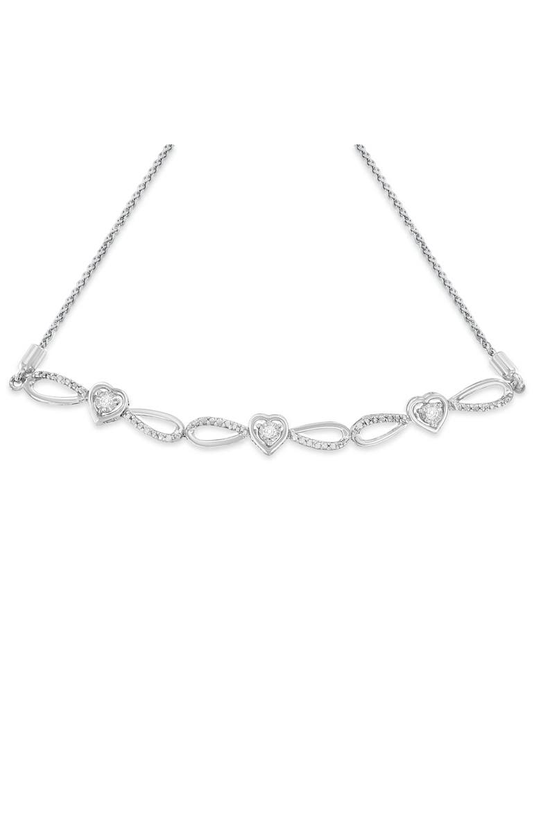 Haus of Brilliance Silver Diamond Accent Heart and Infinity Adjustable Bolo Bracelet, Alternate, color, White