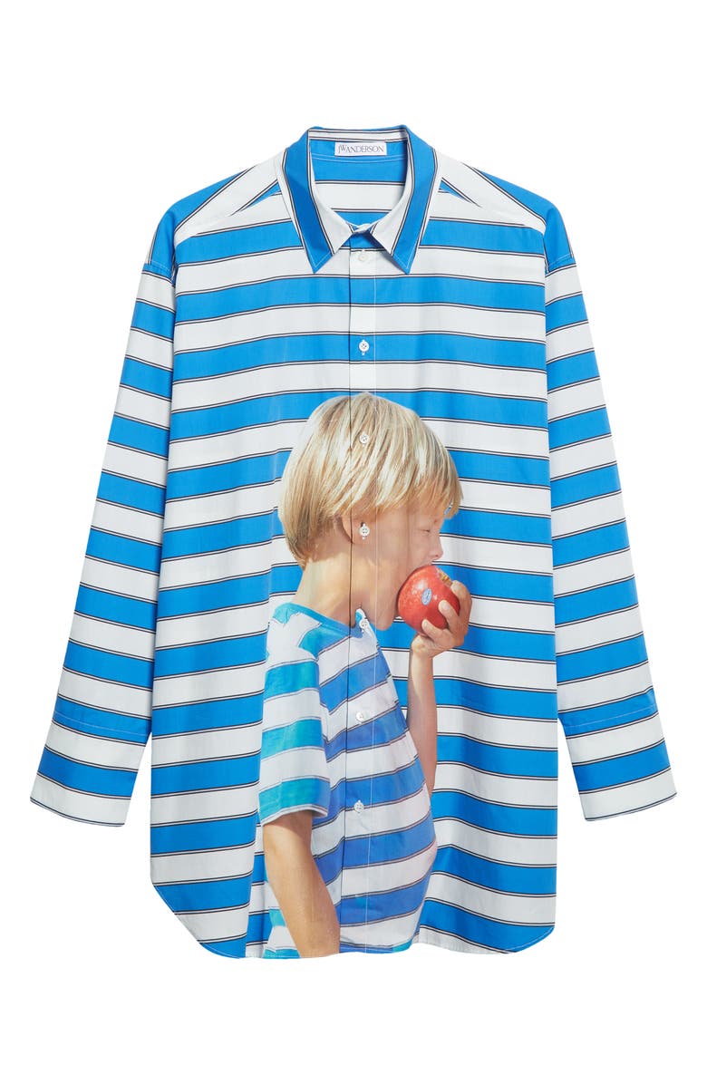 JW Anderson Stripe Boy with Apple Graphic Oversize Cotton Shirt, Alternate, color, 