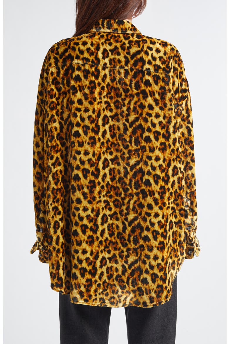 Leopard Print Drop Neck Velvet Button-Up Shirt, Alternate, color, LIGHT BROWN LEOPARD