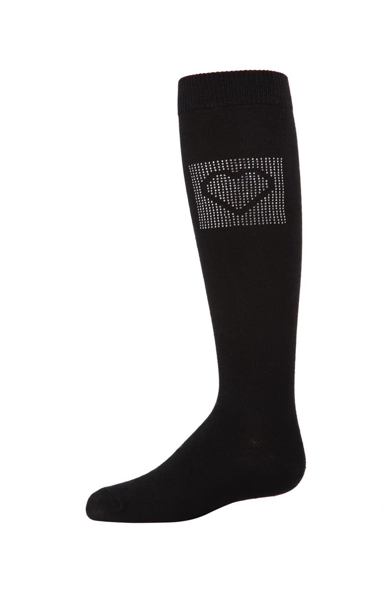 MeMoi Rhinestone Heart Knee High Socks, Main, color, Black