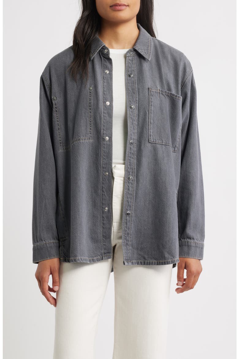 Gramercy Oversize Denim Snap-Up Shirt, Main, color, GRAY