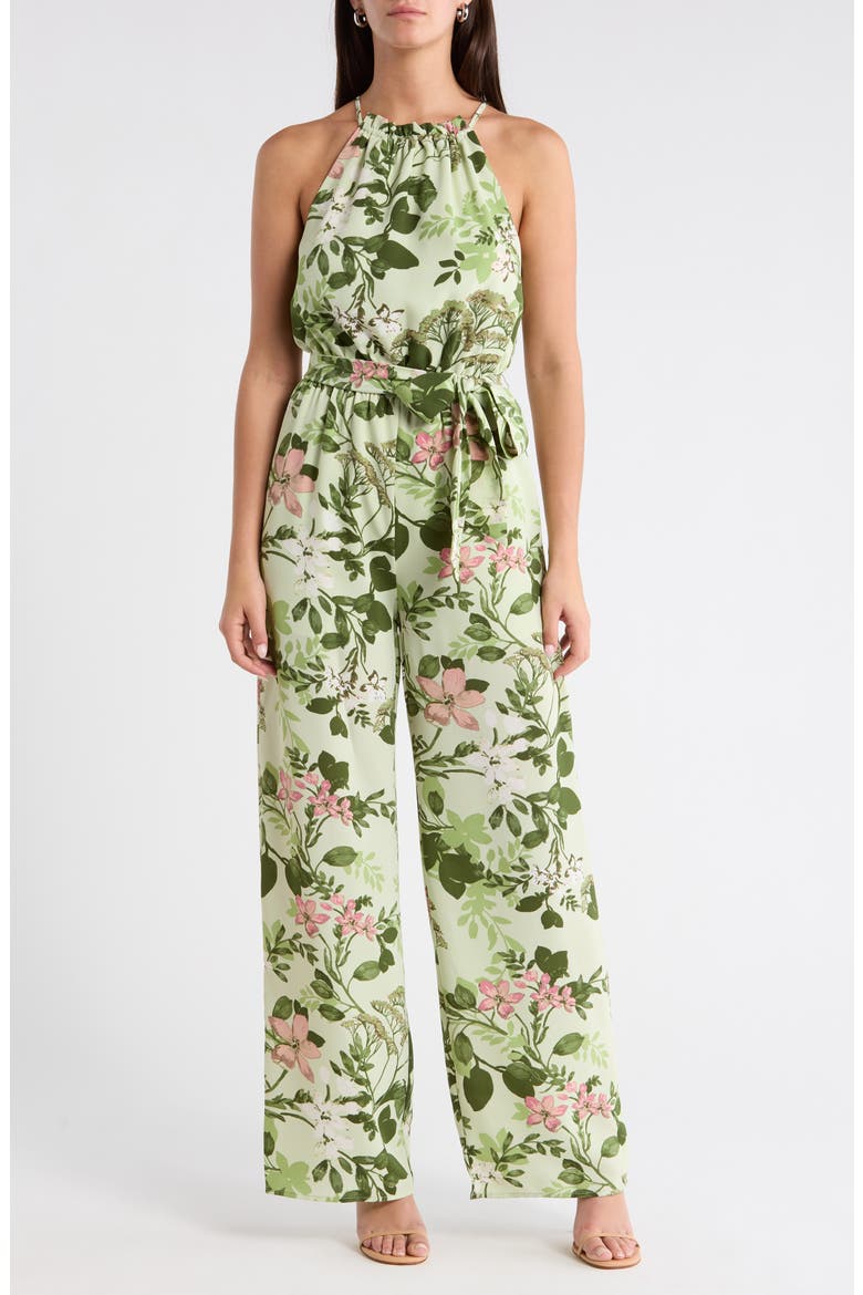 Zane Floral Lighthearted Tropical Print Jumpsuit, Main, color, GRN-PINK-MUL