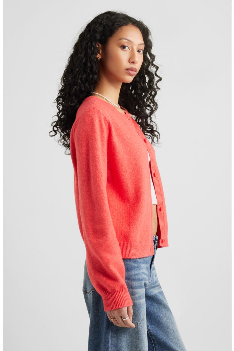 Crewneck Cotton Blend Cardigan, Alternate, color, RED BITTERSWEET