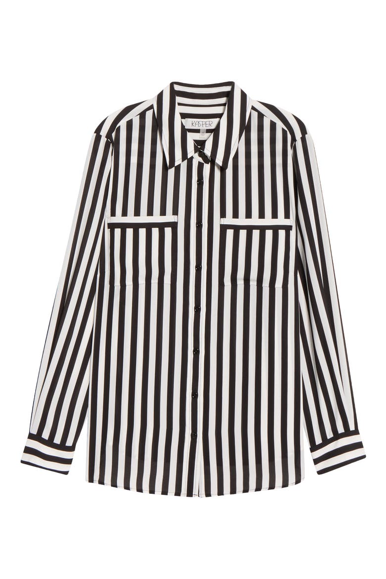 Stripe Button-Up Shirt, Alternate, color, BLACK/ VANILLA ICE