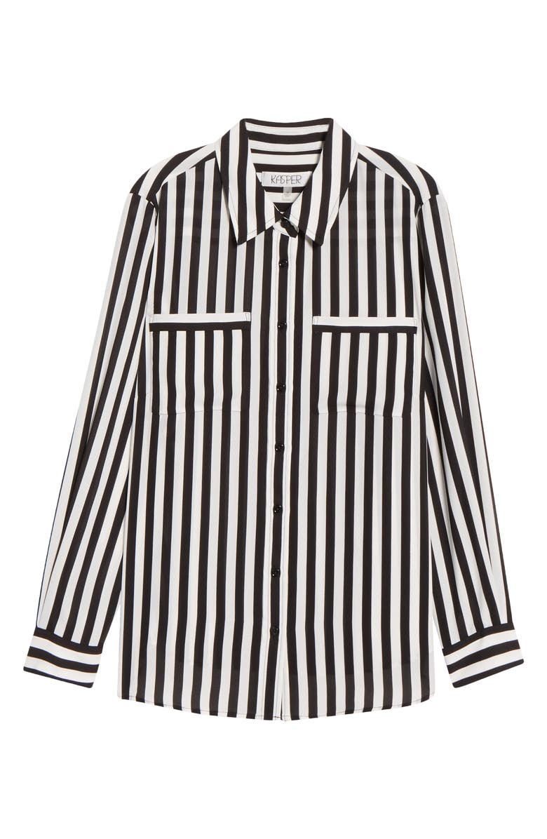 KASPER Stripe Button-Up Shirt, Alternate, color, Black/ Vanilla Ice