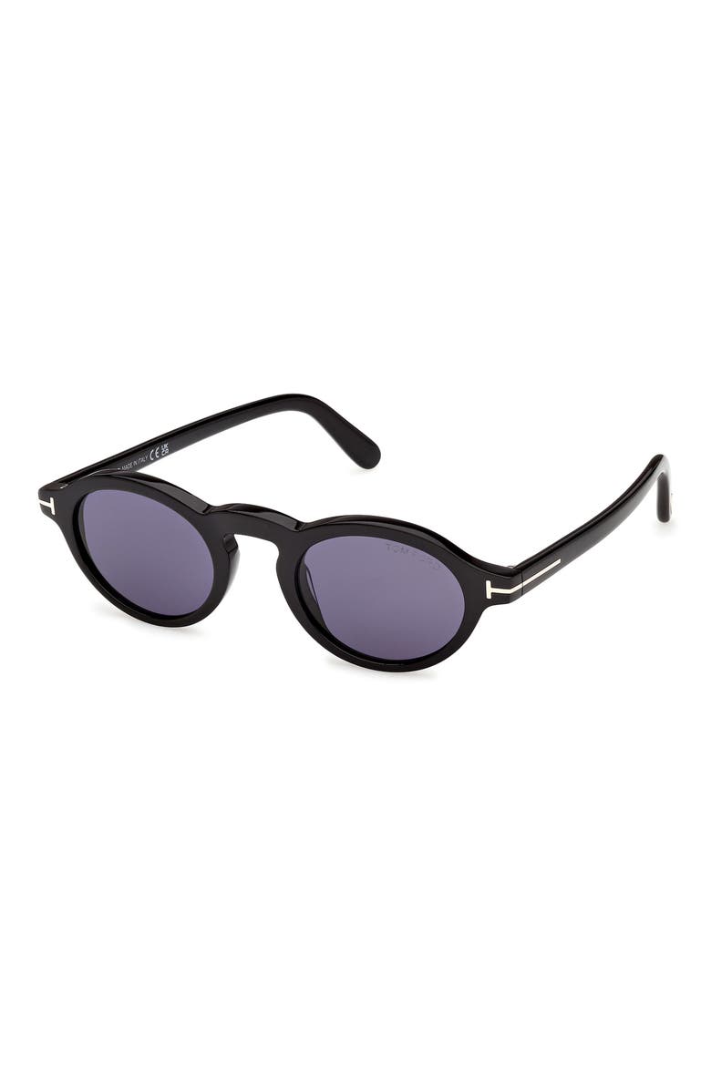 Aristotele 48mm Small Oval Sunglasses, Alternate, color, SHINY BLACK / BLUE LENS