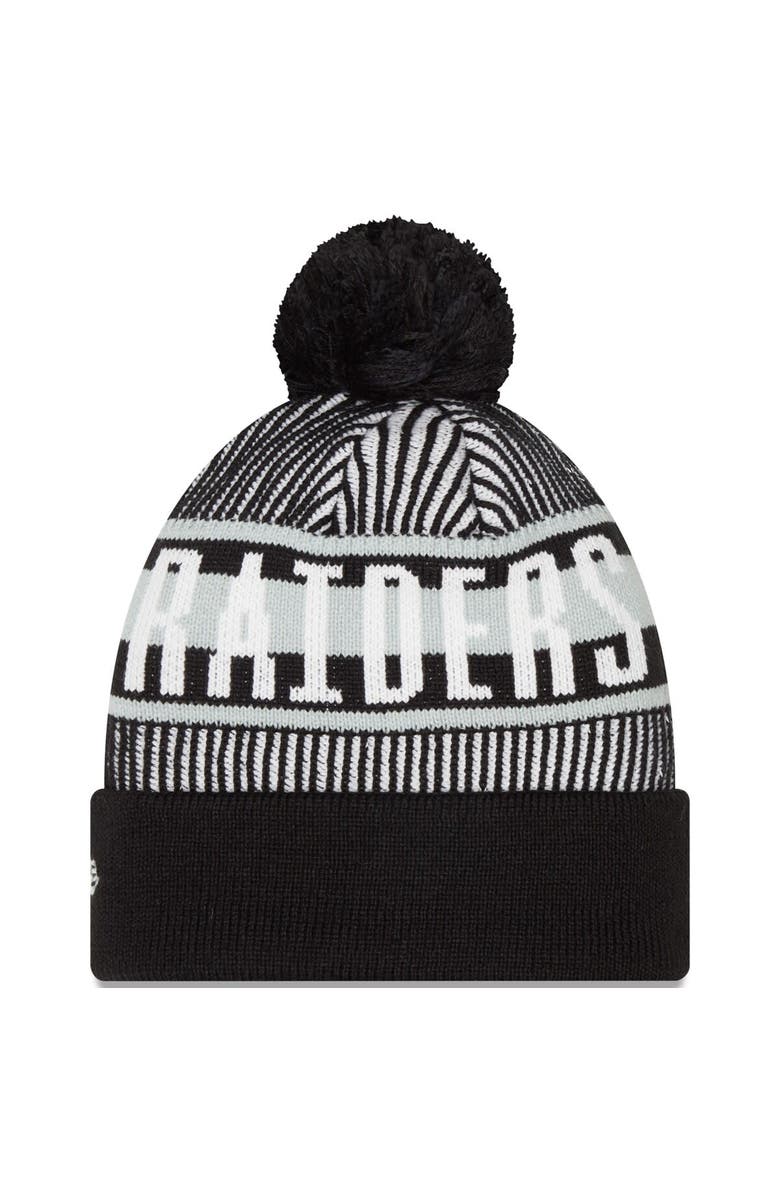 New Era Men's New Era Black Las Vegas Raiders Striped Cuffed Knit Hat with Pom, Alternate, color, Black