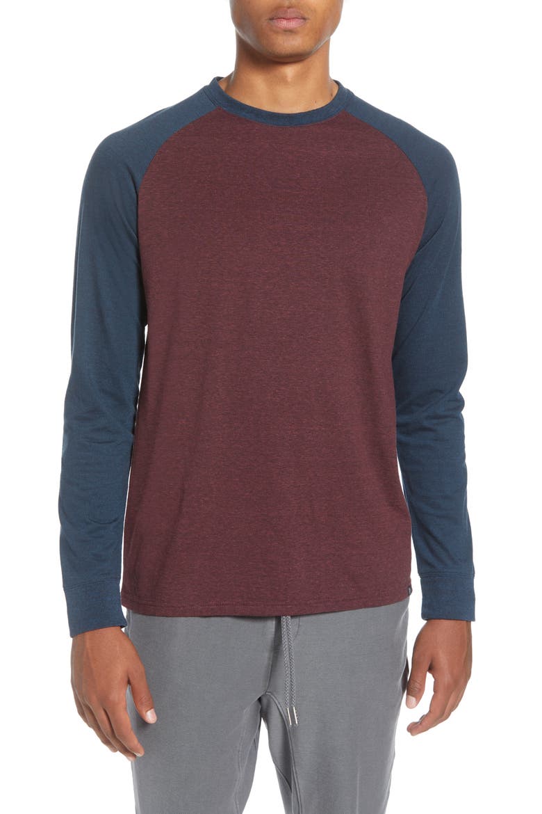 Raglan Long Sleeve Crewneck T-Shirt, Main, color, MAROON RUST/MIDNIGHT
