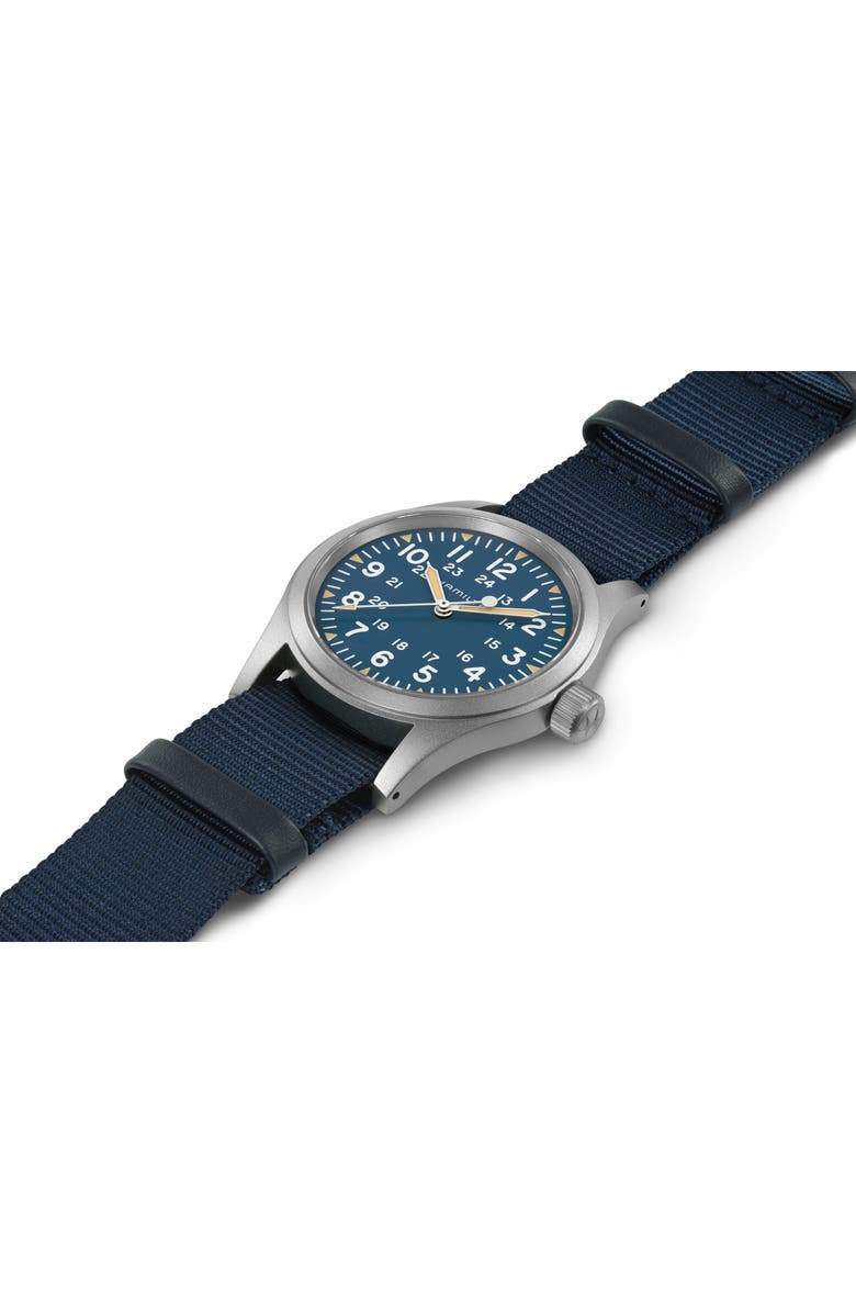 Hamilton Khaki Field Mechanical NATO Strap Watch, 38mm, Alternate, color, Blue