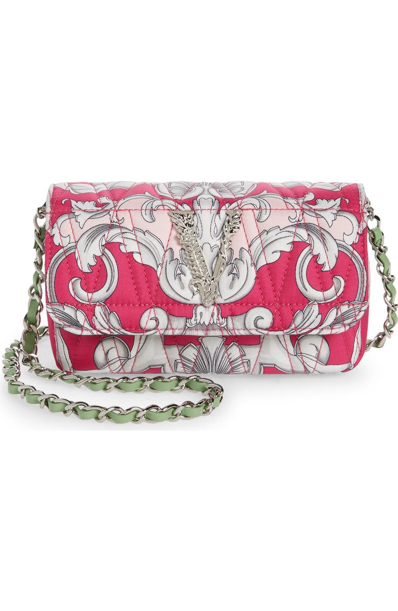 Versace Virtus Print Quilted Silk Twill Shoulder Bag, Main, color,