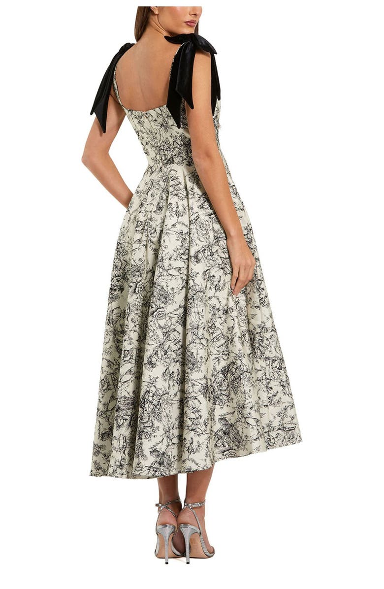 Mac Duggal Women's Floral Brocade A-Line Midi Dress with Bow Straps, Alternate, color, Black Multi