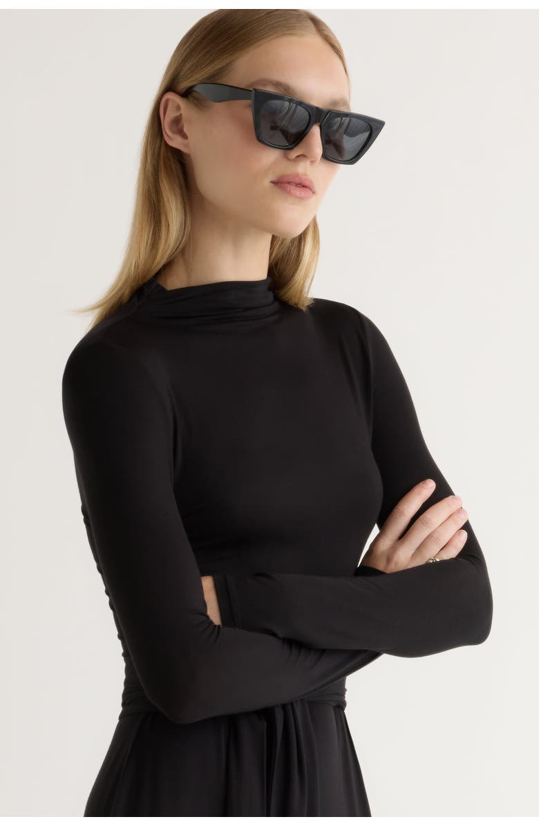 Modern Citizen Vero Tie Front Long Sleeve Dress, Alternate, color, Black