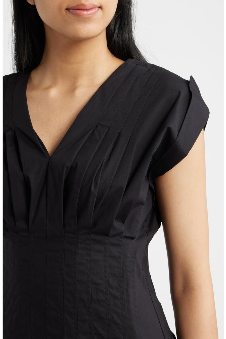 Pleated Waist Stretch Cotton Midi Dress, Alternate, color, ANNE BLACK