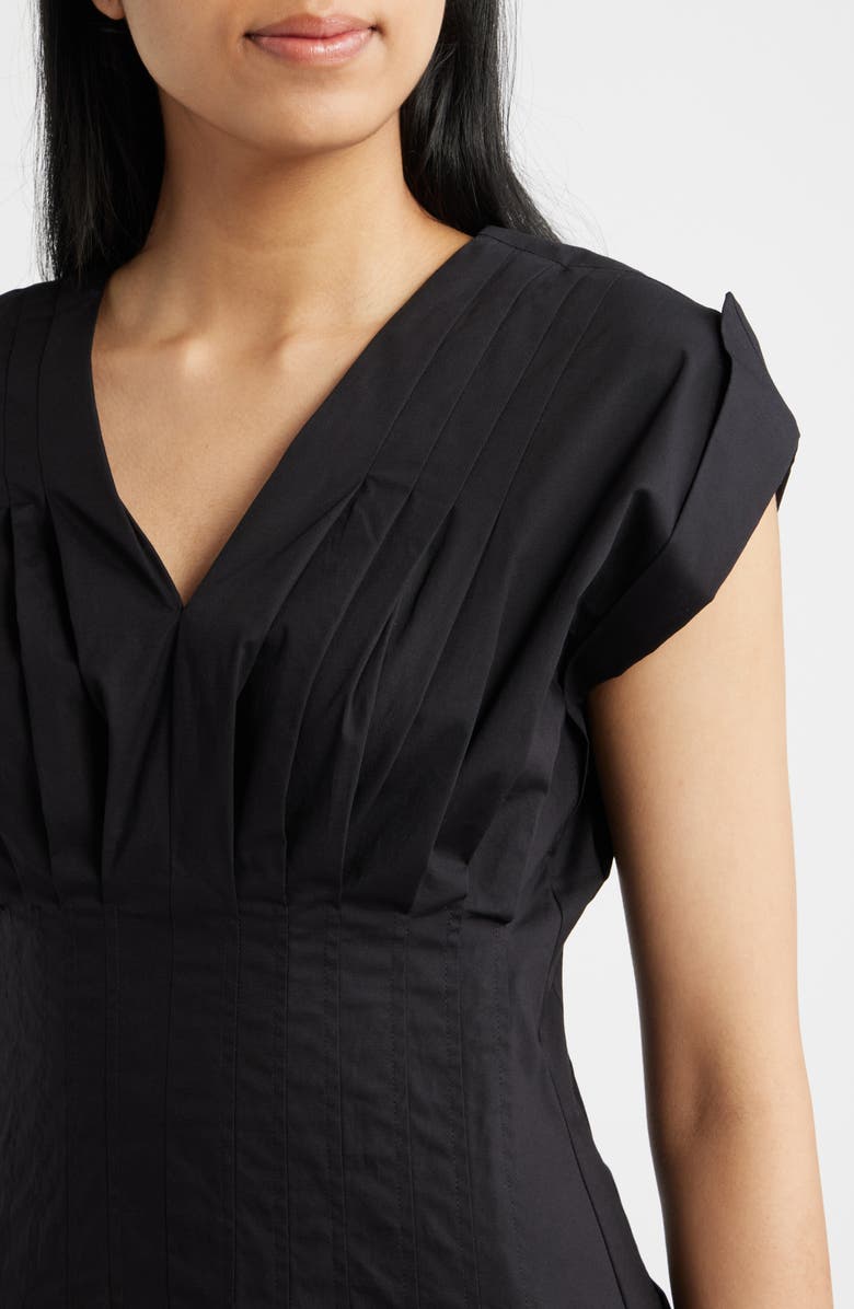 Anne Klein Pleated Waist Stretch Cotton Midi Dress, Alternate, color, Anne Black