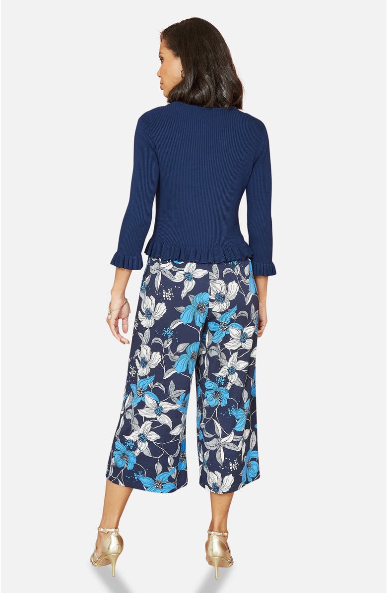 Yumi Tie Up Ribbed Frill Hem Cardigan, Alternate, color, Navy