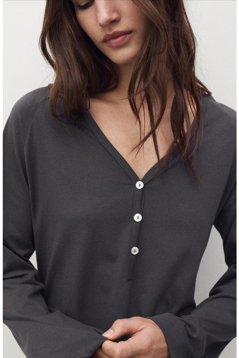Long Sleeve Cotton Nightgown, Alternate, color, CHARCOAL