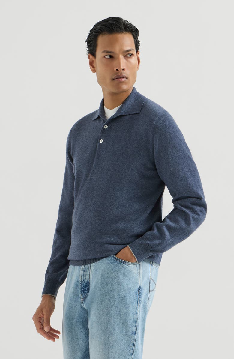 Brunello Cucinelli Cashmere knit polo shirt, Main, color, Denim