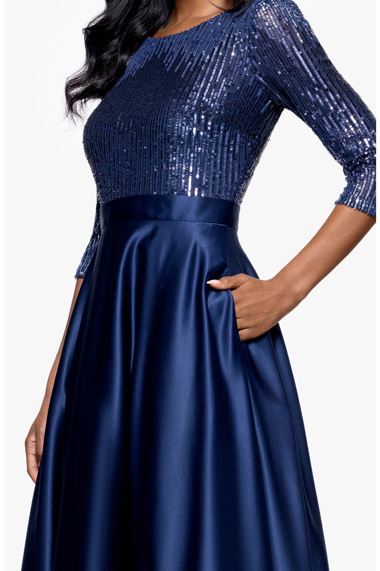 Sequin & Satin Ballgown, Alternate, color, NAVY