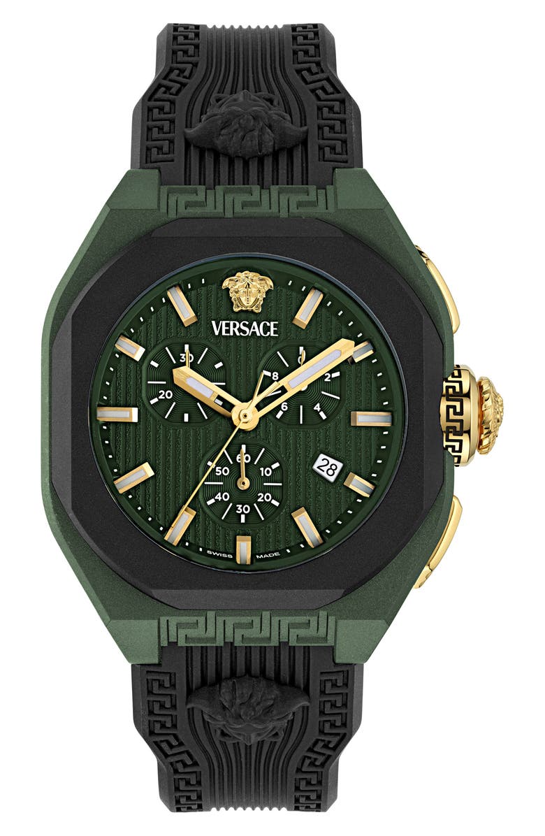 Versace V-Legend Chronograph Ceramic Strap Watch, 44mm, Main, color, Green/ Black