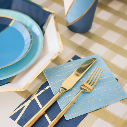 Jollity & Co . The Markle Blue And Gold Cocktail Napkins In Multi