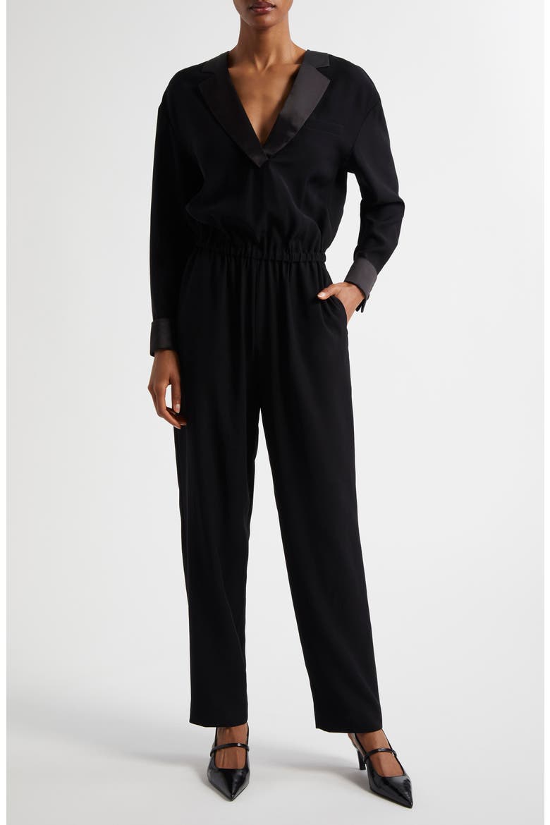 Tuxedo Long Sleeve Jumpsuit, Main, color, SOLID BLACK