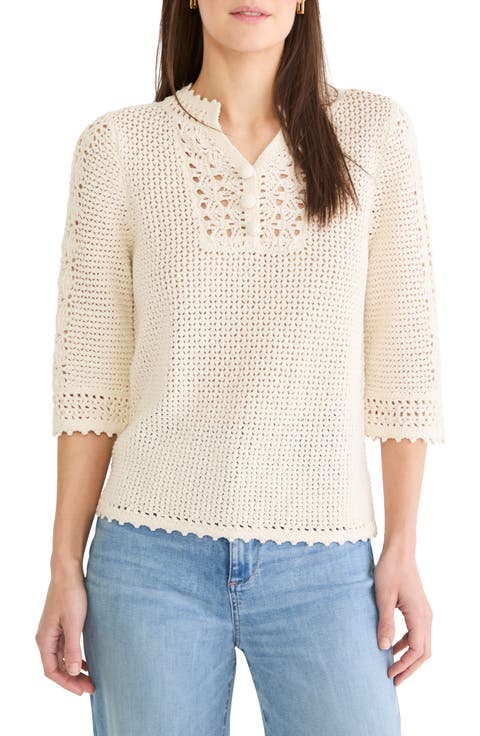 NIC+ZOE Semisheer Cotton Blend Open Stitch Sweater (Regular & Petite)