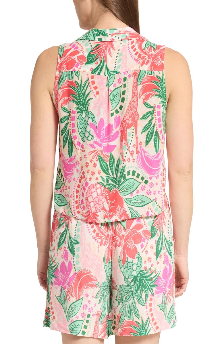 CARIBBEAN JOE Crinkle Tie Front Top, Alternate, color, Beige Multi