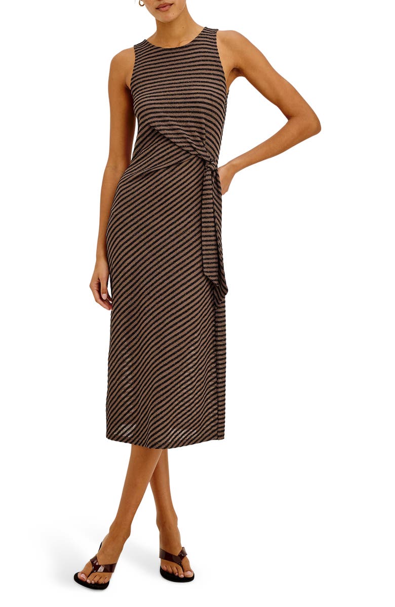 Rails Ricky Tie Waist Sleeveless Knit Midi Dress, Main, color, Onyx Cocoa Stripe