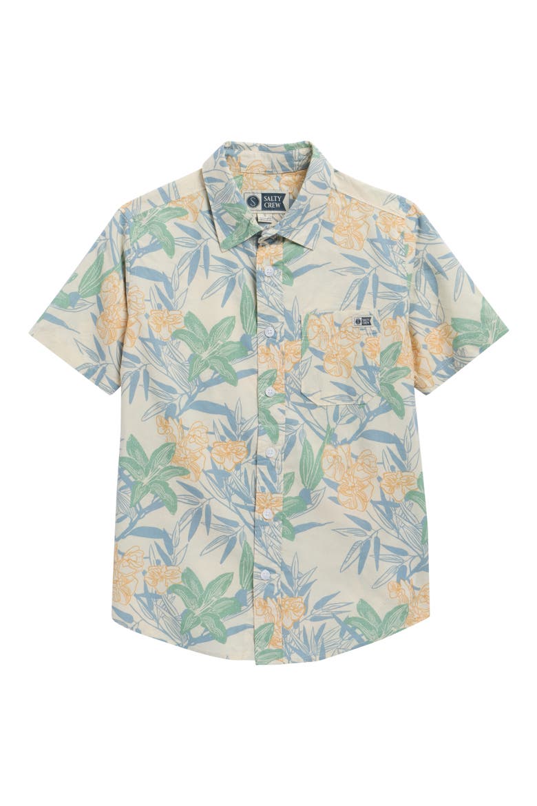 Kids' Short Sleeve Cotton Blend Button-Up Shirt, Main, color, OFF WHITE