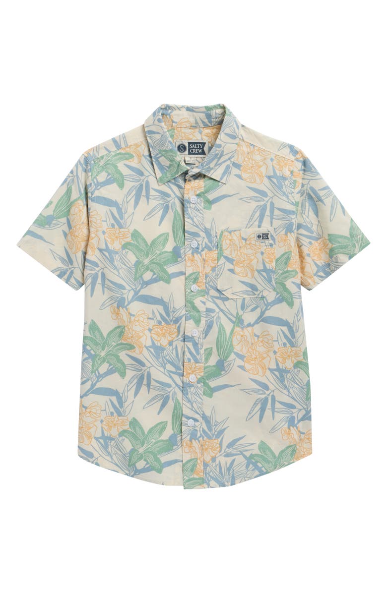 Salty Crew Kids' Short Sleeve Cotton Blend Button-Up Shirt, Main, color, Off White