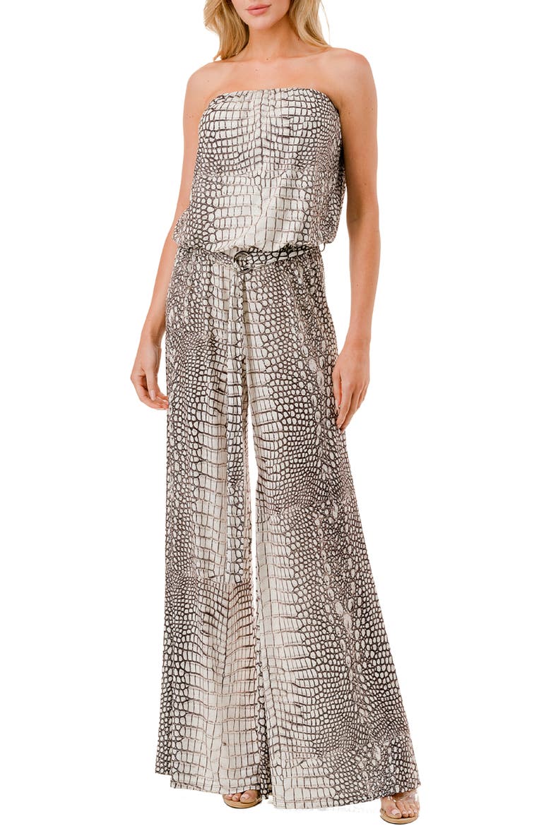 Strapless Tube Wide Leg Jumpsuit, Main, color, BEIGE/ BROWN