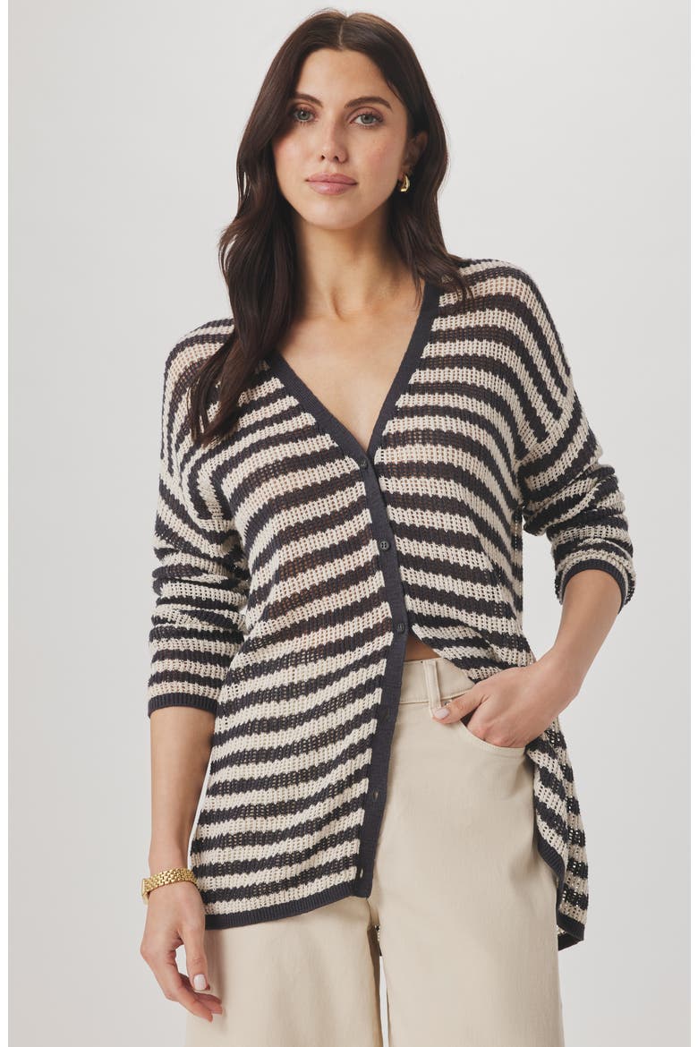 Yasmine Striped Cardigan, Alternate, color, LEAD/NATURAL