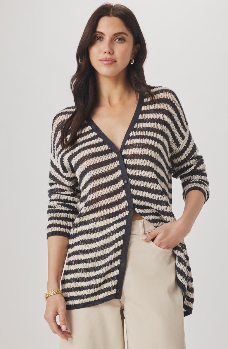 Splendid Yasmine Striped Cardigan, Alternate, color, Lead Grey/ Natural