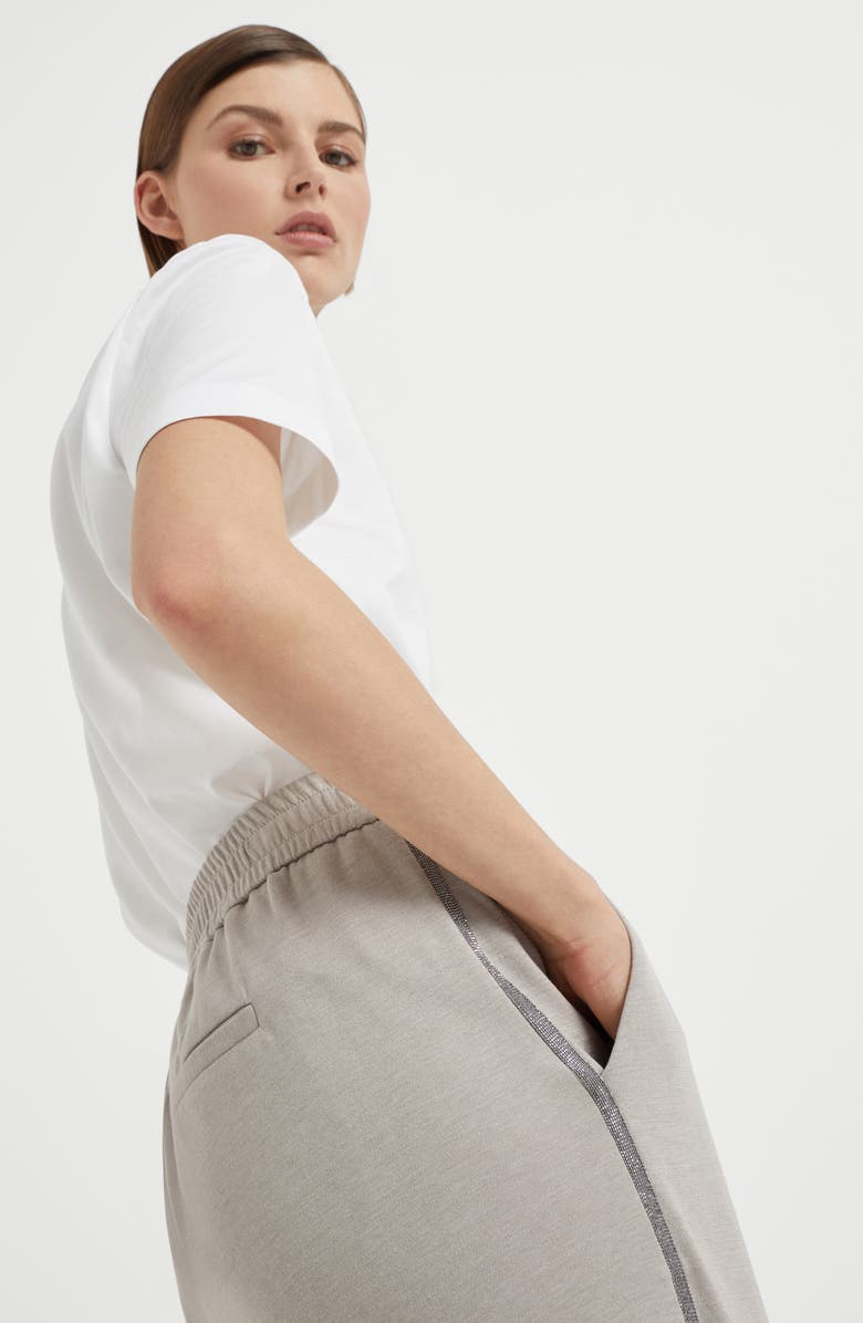 Brunello Cucinelli Comfort cotton and silk interlock trousers with Precious stripe, Alternate, color, 