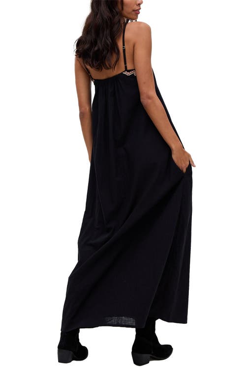 Raffya Sapphire Spaghetti Strap Embroidered Maxi Dress In Black