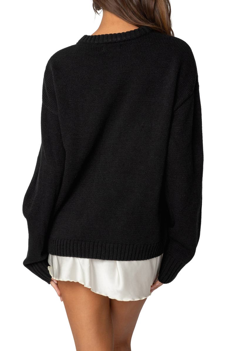 EDIKTED Puppy Love Embroidered Sweater, Alternate, color, Black