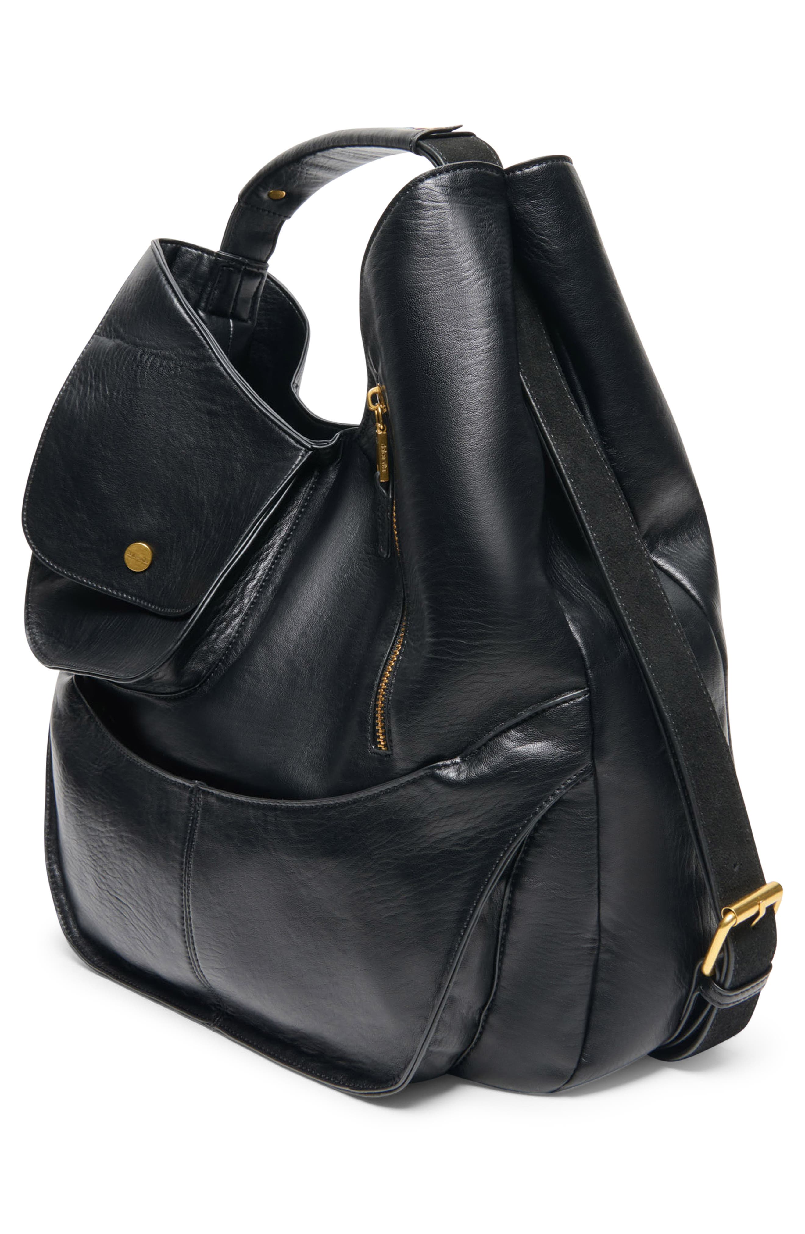 Stowaway Faux Leather Utility Tote, Alternate, color, BLACK