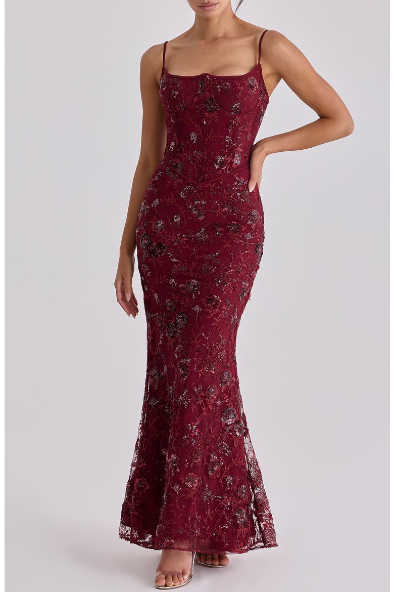 Naima Hand Beaded Gown, Main, color, WINE