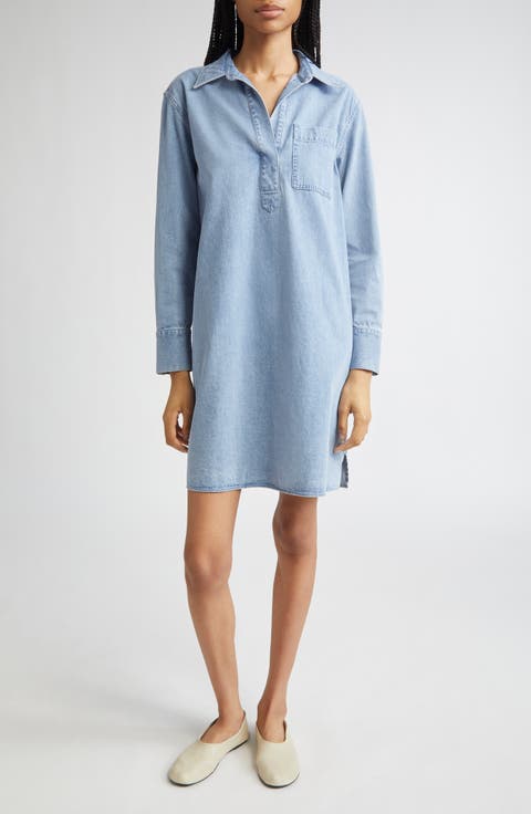 Long Sleeve Denim Popover Dress