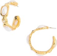 Kenneth Jay Lane Faux Pearl & Crystal Hoop Earrings