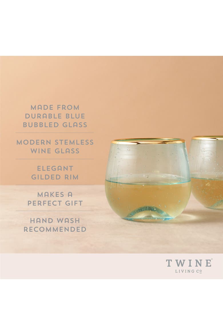 Aqua Bubble Stemless Wine Glasses Set of 2, Alternate, color, Blue