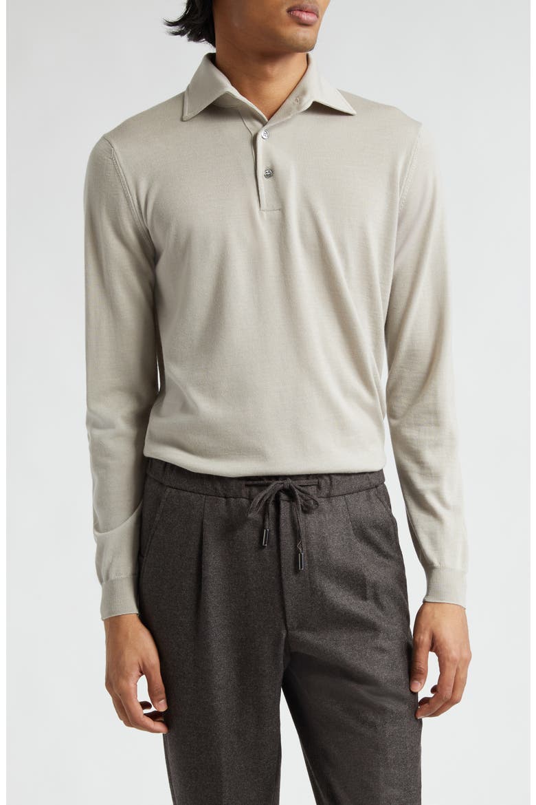 Merino Wool Polo Sweater, Main, color, STONE