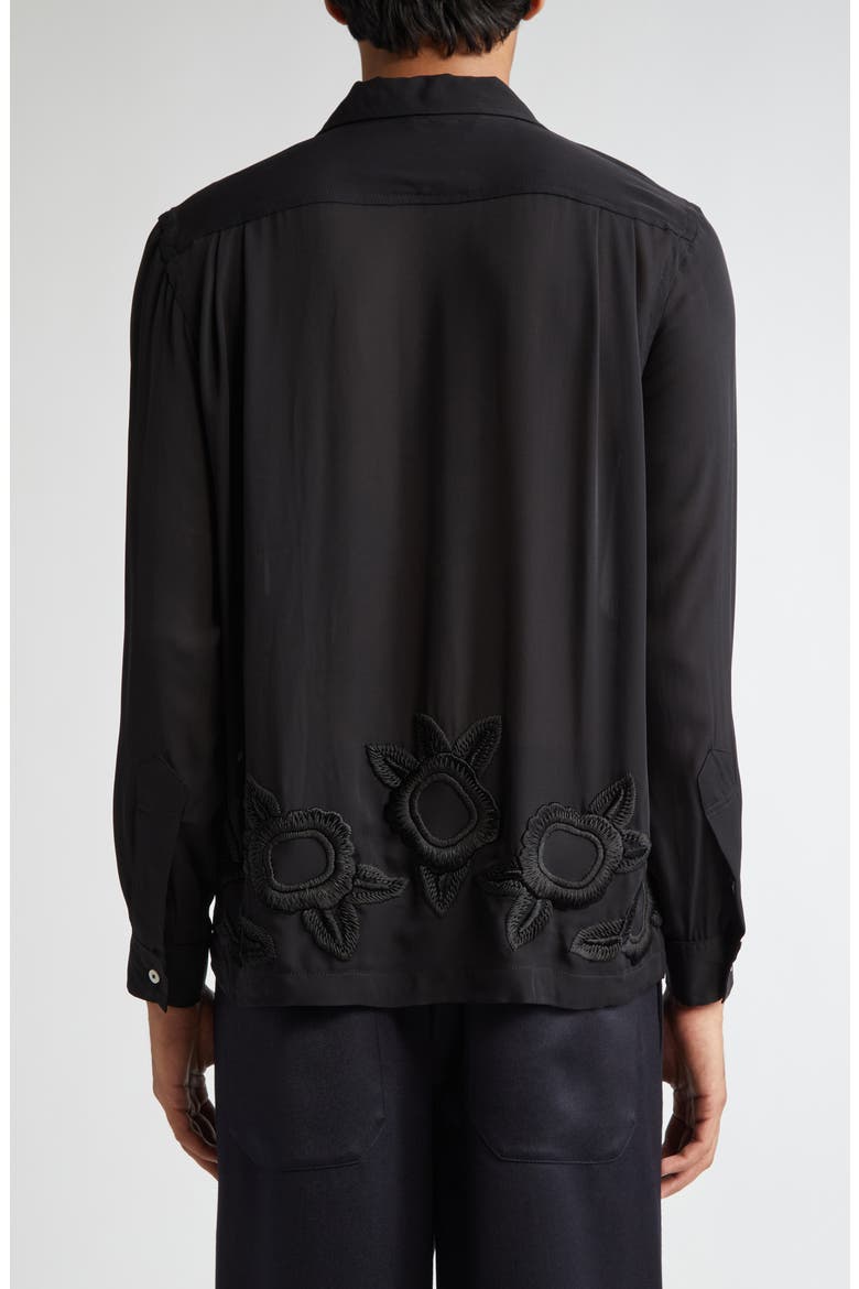 Midnight Daffodil Long Sleeve Silk Button-Up Shirt, Alternate, color, BLACK