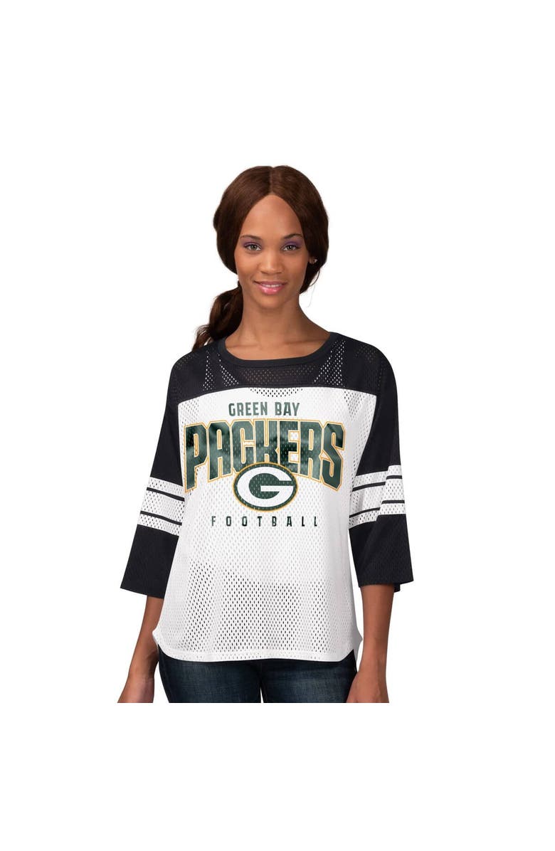 G-III 4HER BY CARL BANKS Women's G-III 4Her by Carl Banks Black Green Bay Packers First Team 3/4-Sleeve Mesh T-Shirt, Alternate, color,